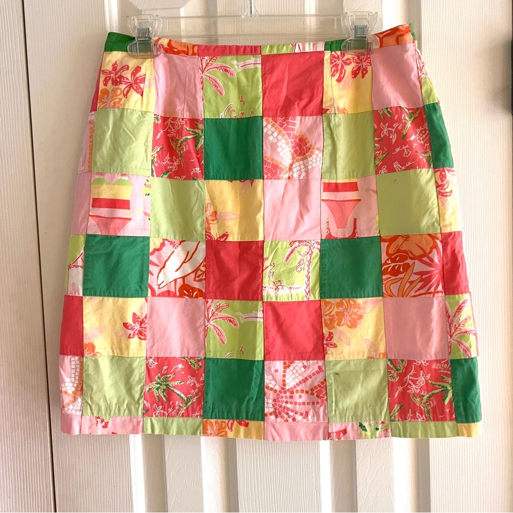 Lilly Pulitzer Resort Patch Patchwork Cotton Mini Pencil Skirt